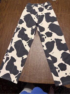 Lisa Says Gah Black and White Cow Print Wide Leg Pants